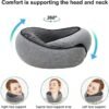 Travel Pillow, Memory Foam Travel Pillow, U-Shaped Pillow for Airplanes, Car, Office, Sleeping Upright (Dark Grey), 15612 - Image 2