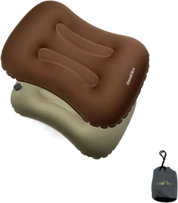 CONDIBRO outdoor inflatable pillow, portable sleeping tool for travel, office nap, lunch break, airplane pillow, chair backrest, waist cushion (Brown)