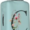 Travel Luggage Cover Spandex Blue Suitcase Protector Bag,Black Letter C Boho Floral Flowers Leaves Dust-Proof Washable Baggage Covers For Wheeled Suitcase Kid Adult,S (For 18-21 Inch Luggage) - Image 3