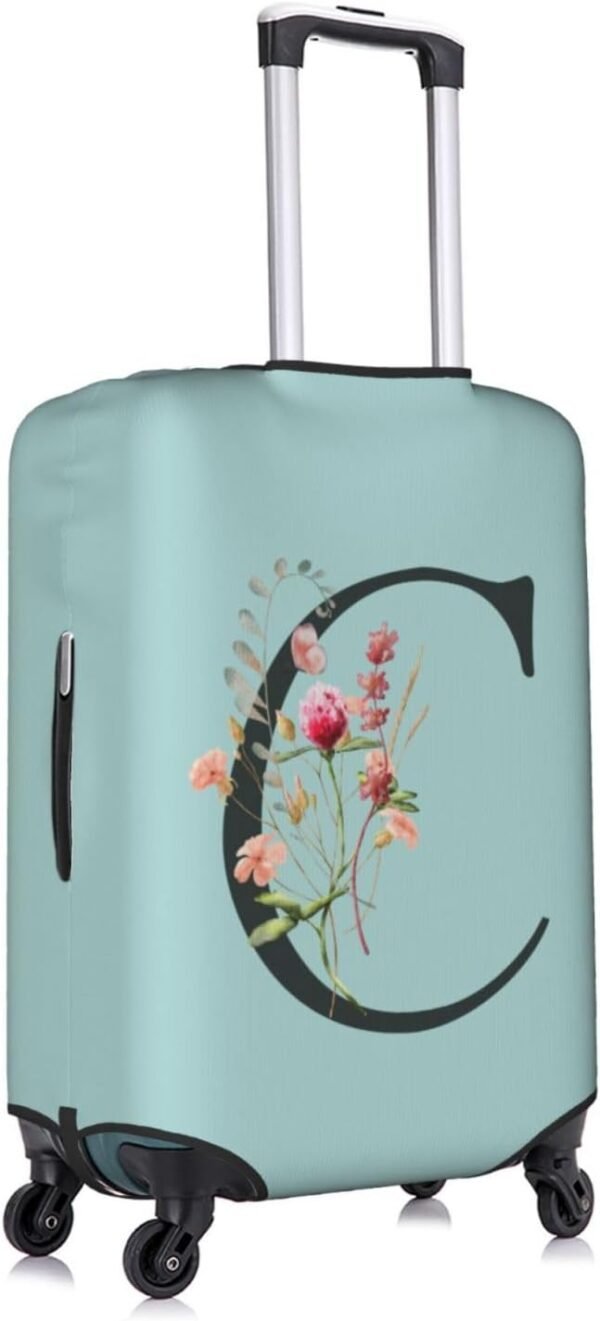 Travel Luggage Cover Spandex Blue Suitcase Protector Bag,Black Letter C Boho Floral Flowers Leaves Dust-Proof Washable Baggage Covers For Wheeled Suitcase Kid Adult,S (For 18-21 Inch Luggage) - Image 3