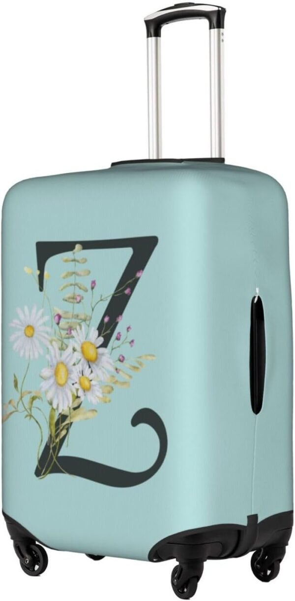 Travel Luggage Cover Spandex Blue Suitcase Protector Bag,Black Letter Z Boho Floral Flowers Leaves Anti-Scratch Washable Baggage Covers For Wheeled Suitcase Kid Adult,M (For 22-24 Inch Luggage) - Image 2