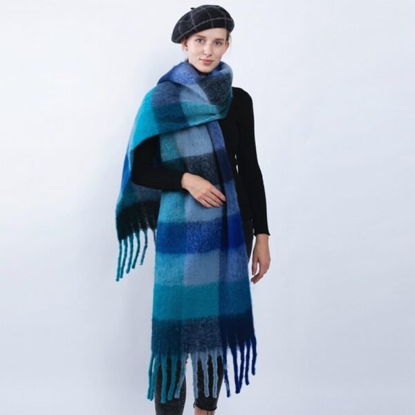Women Scarf Winter Big Colorful Checked Thick Warm Wrap Scarves Casual Tassel Blanket Scarf Stylish Plaid Design - Image 5