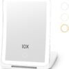 10X Magnification Rechargeable Makeup Mirror for Travel, Makeup Mirror with 80 LED Lights, 3 Color Lighting, Dimmable Touch Screen,Portable Vanity Mirror, Travel Essentials