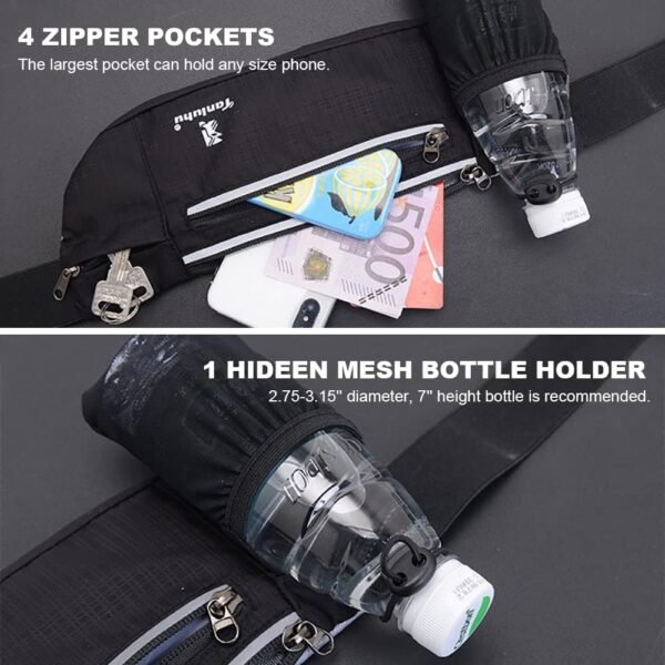 Peicees Fanny Pack with Water Bottle Holder Waist Bag for Men Women Water Resistant Lightweight Reflective Adjustable Running Belt Headphone Bag Travel Pocket for Outdoor Camping Fitness Hiking - Image 3