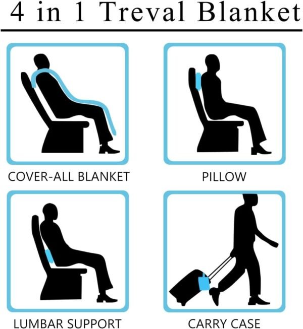 Tirrinia Travel Portable Blanket with Feet Airplane Office Poncho 4 in 1 Zippered Front Pocket Premium Cozy Fleece Blankets with Built-in Bag - Image 6