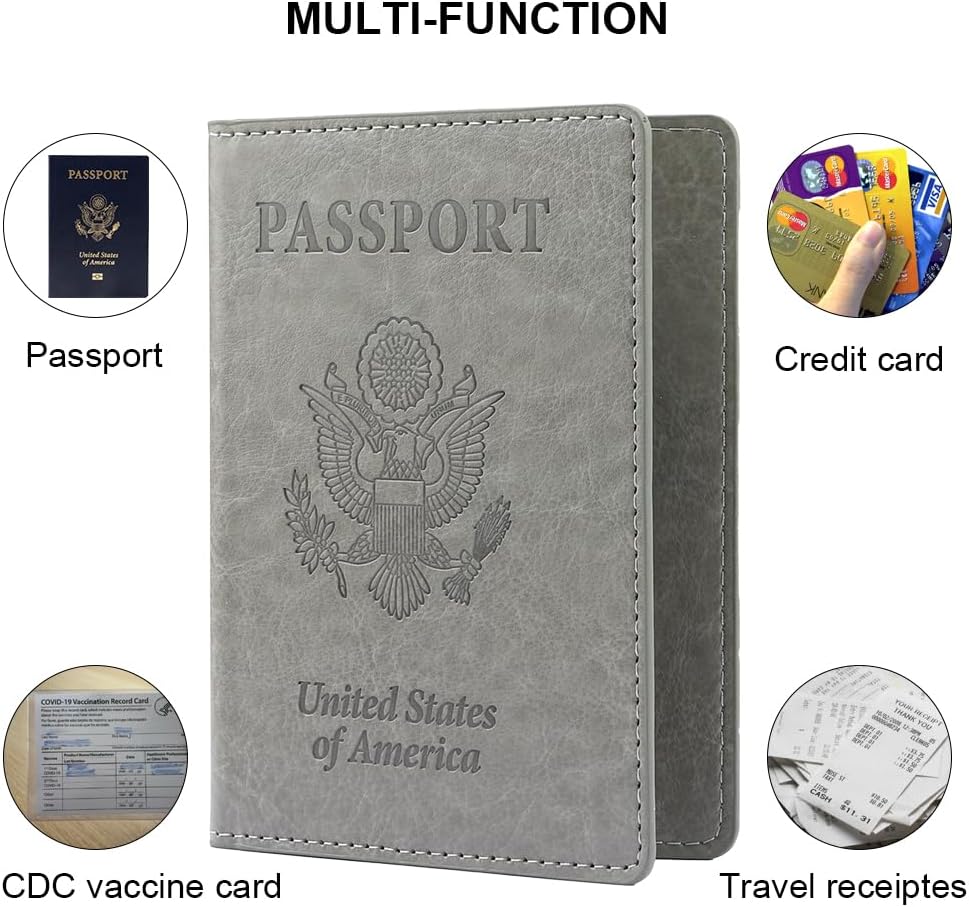 Passport Holder, Passport Cover, Passport Holder for Women, 2 Pack Travel Passport Wallet, Leather Passport Case, Passport Protector International Travel Must Haves Accessories, Grey+Pink - Image 4