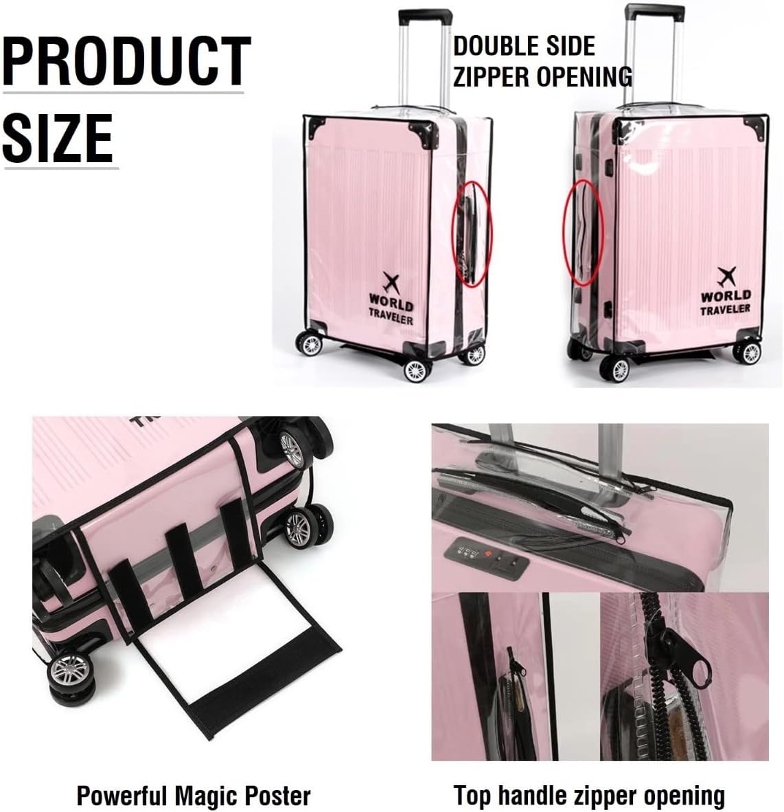 Suitcase Cover Clear PVC Luggage Protector Cover Transparent Travel Luggage Covers for Suitcase waterproof Wheeled Suitcase Cover (22") - Image 2