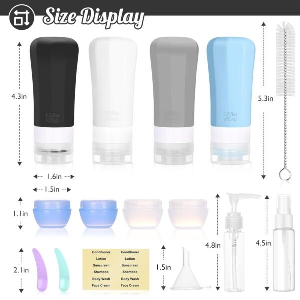 16 Pcs Silicone Travel Bottles Set, Leak-Proof Travel Size Toiletries, TSA Approved Travel Bottles for Toiletries, Portable Travel Toiletries Containers for Women (White-Black) - Image 2