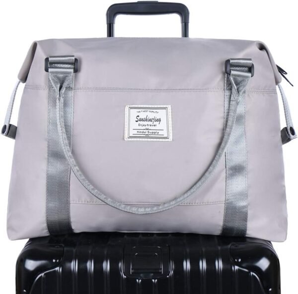 Unisex Large Travel Shoulder Weekender Overnight Bag Handbag Gym Tote Bag with Trolley Sleeve (Silver Grey) - Image 3