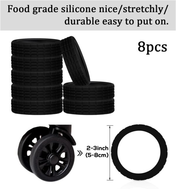 TOYMIS 8pcs Luggage Wheel Covers, Portable Suitcase Wheel Protector Covers Colorful Silicone Luggage Wheel Covers Luggage Spinner Wheel Covers for Most 8 Caster Luggage Accessories(black) - Image 2