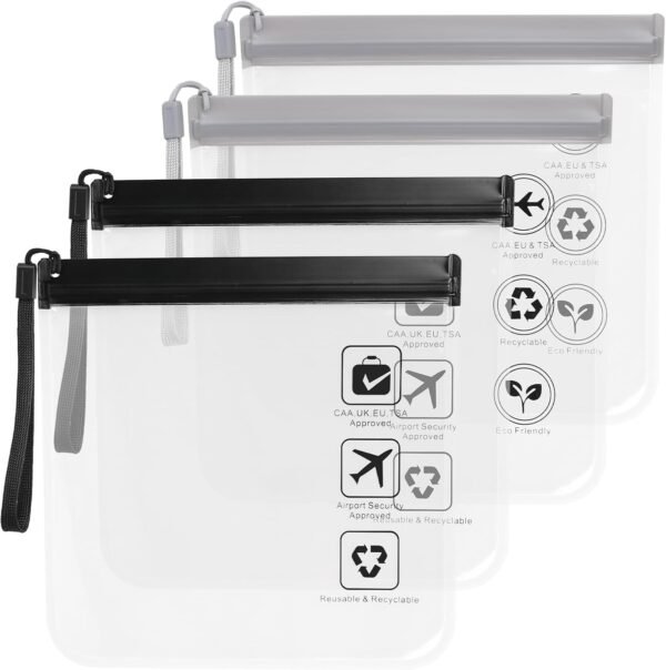 Jeffdad 4 Pack TSA Approved Toiletry Bag, Clear Quart Size Toiletries Bags for Travel Carry On, Airport Airline Compliant Bag for Holiday Travel Essentials Bags(Black and Gray)