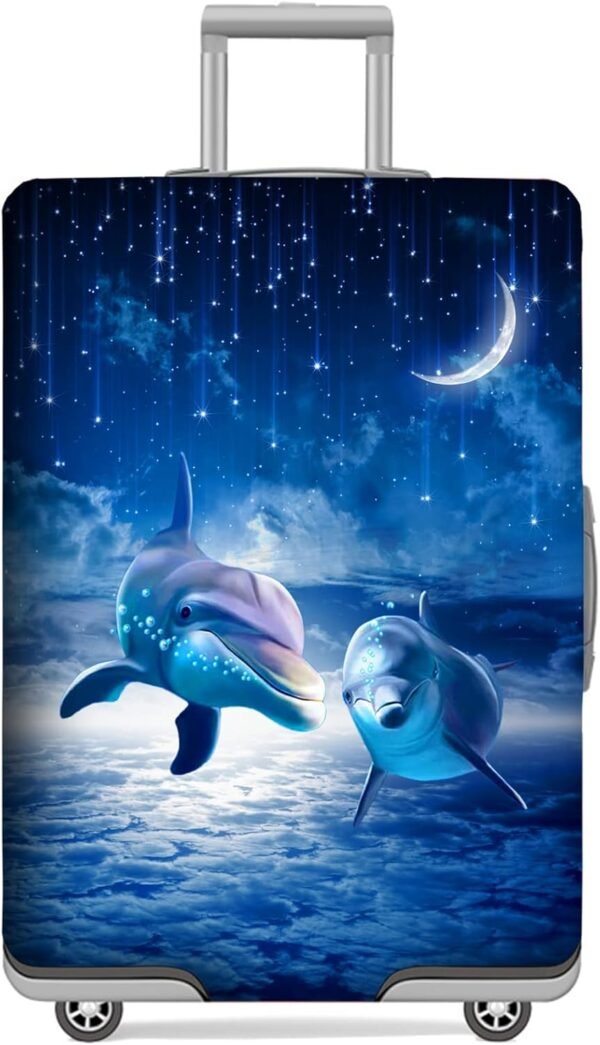 GANNEPIE Suitcase Cover Washable Travel Luggage Protector Anti-scratch Dolphin Printed Luggage Cover for 19-21 Inch