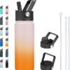 BJPKPK Insulated Water Bottles with Straw Lid, 22oz Cold & Hot Water Bottle, Stainless Steel Metal Water Bottle with 3 Lids, Reusable Thermos, Cups, Mugs for Daily Water Intake-Coral