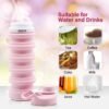 ONTA Collapsible Water Bottle- BPA Free Silicone Foldable Water Bottle for Travel,Silicone Portable Leak-Proof Travel Water Bottle 20 oz, pink - Image 6