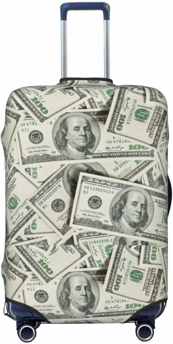 Money Luggage Suitcase Covers Elastic Washable 100 Dollar Bill Cash Present Luggage Protector Travel Suitcase Protective Cover For Kid And Adult, S (Fit 18-21 Inch Luggage)