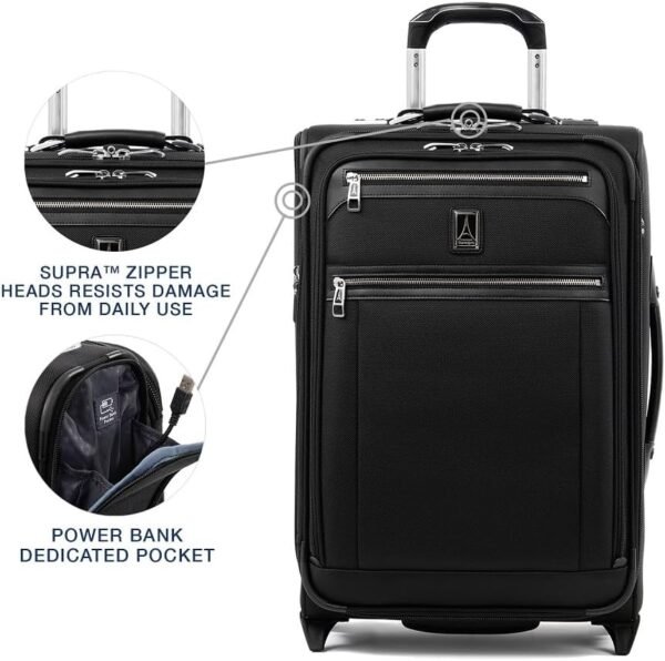 Travelpro Platinum Elite Softside Expandable Carry on Luggage, 2 Wheel Upright Suitcase, USB Port, Men and Women, Shadow Black, Carry On 22-Inch - Image 3