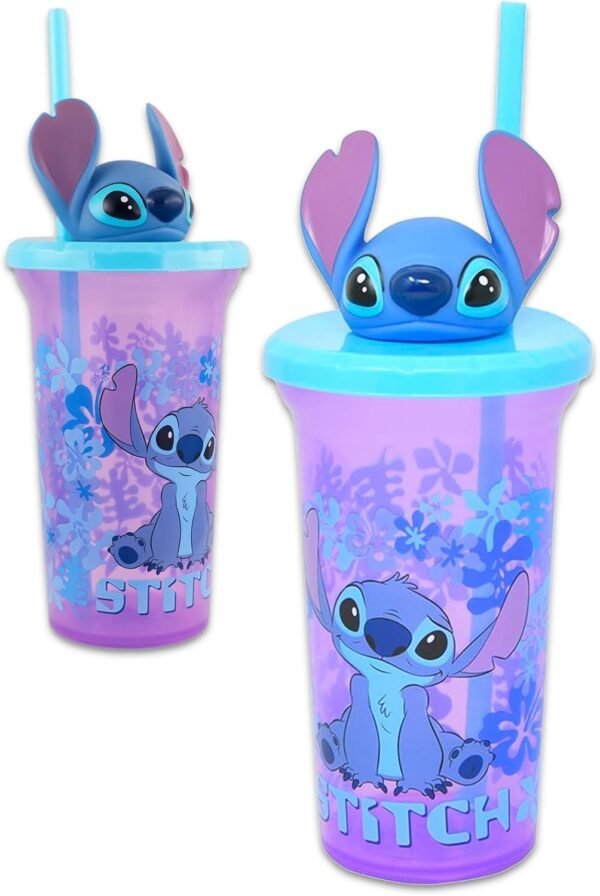 Disney Lilo and Stitch Water Bottle for Kids, Girls, Boys - 3 Pc School Supplies Bundle with Stitch Water Bottle, Create a Face Sticker Book, and More Lilo and Stitch Cups for Kids - Image 2