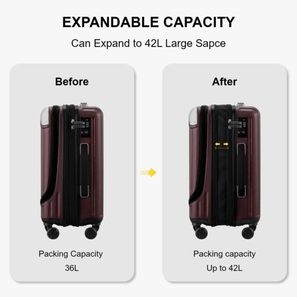 LEVEL8 Grace Carry on Luggage Airline Approved, 20” Expandable Hardside Suitcase with Wheels, Abs+Pc Harshell Spinner Luggage with Tsa Lock, Spinner Wheels - Red, 20” Carry-On - Image 7