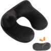 Inflatable Travel Pillow, Neck Pillow Support for Traveling, Airplanes, Cars, and Offices with Compact Carrying Bag, Soft Velvet Washable Cover, Ideal for Adult Sleepers (Black)