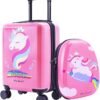 iPlay, iLearn Unicorn Kids Luggage, Girls Carry on Suitcase W/ 4 Spinner Wheels, Pink Travel Luggage Set W/Backpack, Trolley Luggage for Children Toddlers