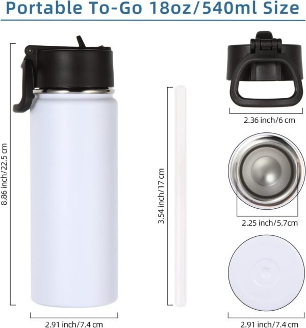 Volhoply 18oz Insulated Water Bottle Bulk 2 Pack,Kids Stainless Steel Water Bottles with Straw,Double Wall Vacuum Metal Thermos Water Bottle,Wide Mouth Reusable Sport Flask For Cold Drink(Mix,2 Set) - Image 4