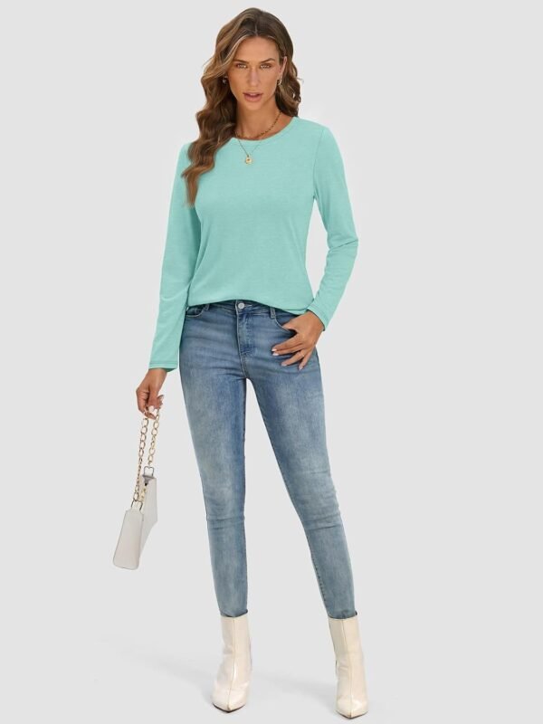 ATHMILE Womens Long Sleeve Round Neck Shirts Basic Tee Casual Top Fall Trendy Tunic Outfits Fitted T Shirts - Image 5