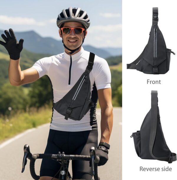 Sling Bag Waterproof Crossbody Backpack Shoulder Chest Bag Waist Packs Reflective Travel Bike Gym Bag With Water Bottle for Men and Women - Image 3