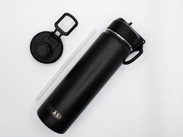 Sport Travel Outdoor Water Bottle with Spout and Straw Lids | Leak Proof | Insulated Stainless Steel Double Walled | BPA and Sweat free | Hot & Cold | For Kids Men & Women (Black, 22 oz) - Image 5