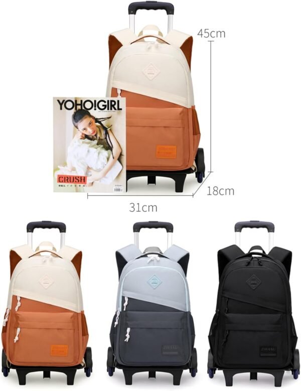 Rolling Backpack for Boys Girls School BookBag with Wheels Kids Luggage Trolley Back Pack on Wheels Elementary Travel Bag - Image 2