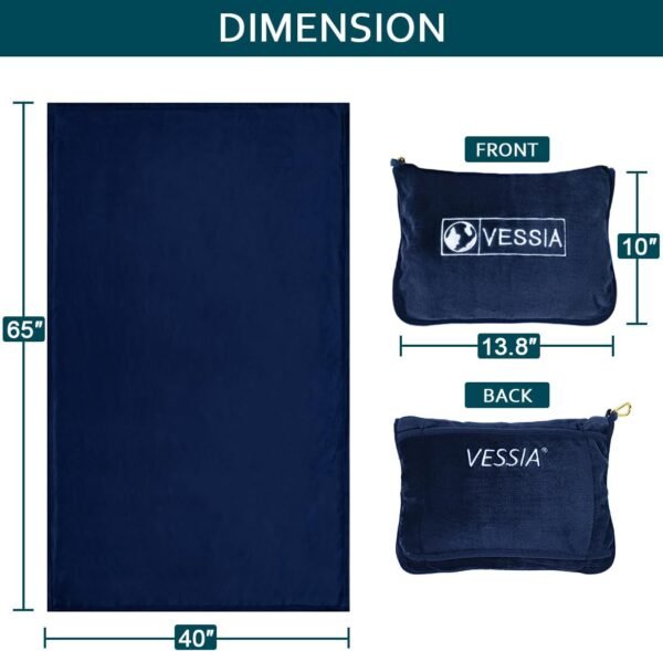 Vessia Travel Blanket for Airplane, Train and Car, Warm and Soft Travel Blanket in Bag for Adults and Kids, Portable Compact Long Flight Blanket with Luggage Sleeve, Backpack Clip(Navy) - Image 5
