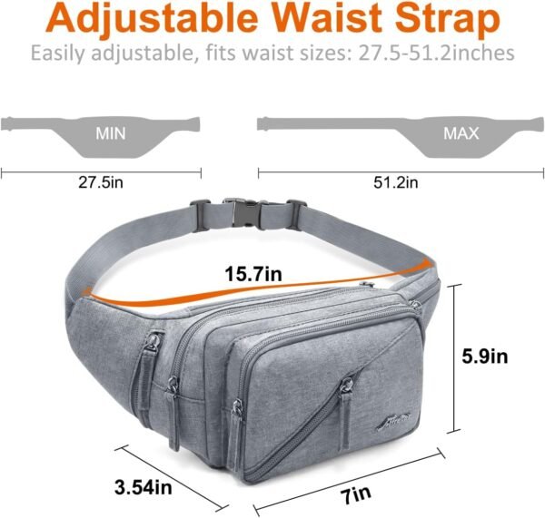 Fanny Pack for Men Women Waist Bag with Water Bottle Holder Waterproof Crossbody Belt Bag with Adjustable Strap for Travel Hiking Running Outdoor Sports (Grey) - Image 2