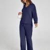 Glamaker Women's 2 Piece Sets Outfits Casual Long Sleeve Sweatsuits Polo Top and Wide Leg Pants Matching Sets - Image 3