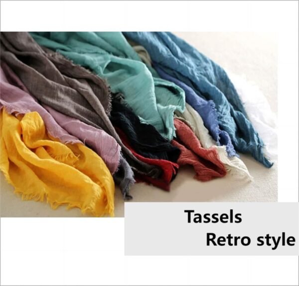 Cotton Blend Crinkle Vintage Soft Scarf with Fringed Edges,linen scarf,shawl,travel scarf - Image 3