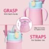 12oz Stainless Steel Sippy Cups with Straw, Insulated Kids Water Bottle with Portable Strap, Toddler Cups with Removable Handle, Kids Water Bottle for Girls and Boys,Pink - Image 3