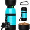 Pecute Dog Water Bottle Portable 22 oz with 5 oz Food Container, Poop Bag Holder, Portable Dog Water Bottle Dispenser, Leakproof, Lightweight, Pet Water Bottle for Dogs Outdoor Travel Walking