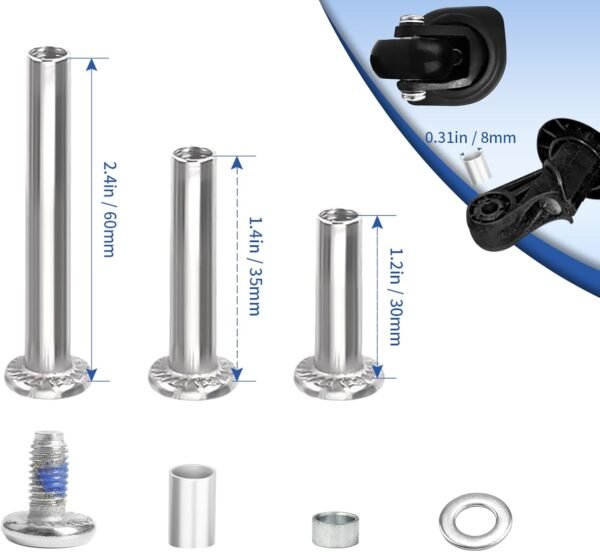 Luggage Wheels Replacement Kit 4PC Diameter 1.6in/40mm Thick 0.7in/17mm PU Wheels with Ball Bearing 3 Size Axles Full Set Repair Tool for Suitcase Trolley Bag Draw-bar Travel Box - Image 4