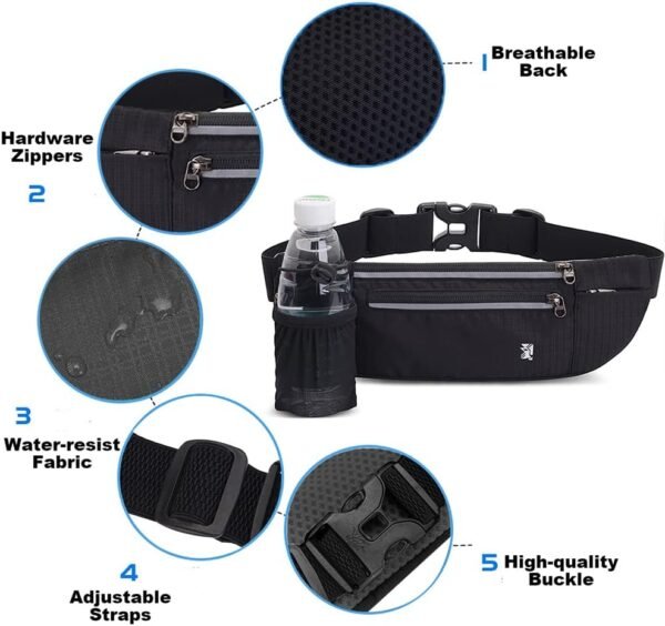 Peicees Fanny Pack with Water Bottle Holder Waist Bag for Men Women Water Resistant Lightweight Reflective Adjustable Running Belt Headphone Bag Travel Pocket for Outdoor Camping Fitness Hiking - Image 2