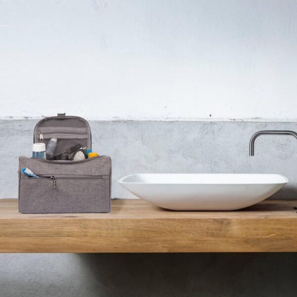 Hanging Travel Toiletry Bag Organizer & Medicine Bag - Bathroom Hygiene Dopp Kit with Hook for Traveling Accessories Toiletries Bathroom Shaving & Makeup for Men and Woman - Gray - Image 7