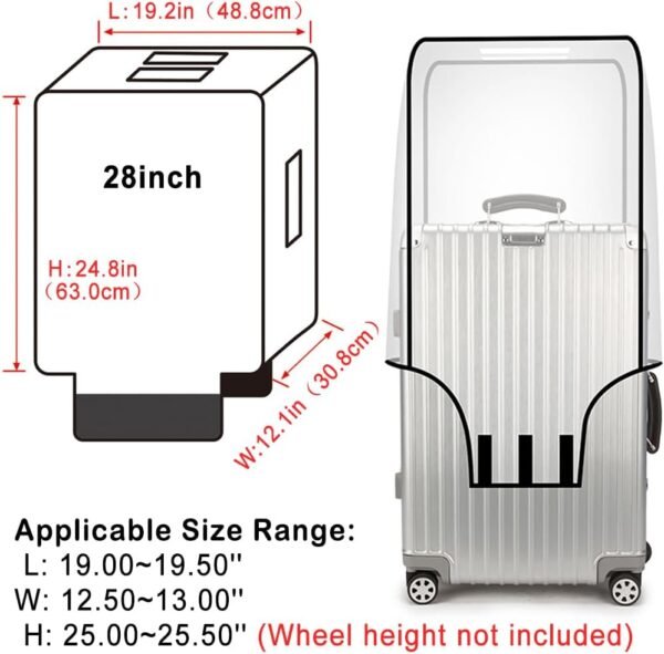 Yuppies Clear PVC Suitcase Cover, Protective Luggage Cover for 28 inch Wheeled Suitcase (28inch (19.2" L x 12.1" W x 24.8" H)) - Image 3