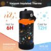 Morlike Kids Water Bottle with Straw Lid, 14oz Vacuum Insulated Stainless Steel Travel Tumbler Thermo Cup for School, Leakproof Toddler Girls Water Bottles(Black, Space) - Image 2