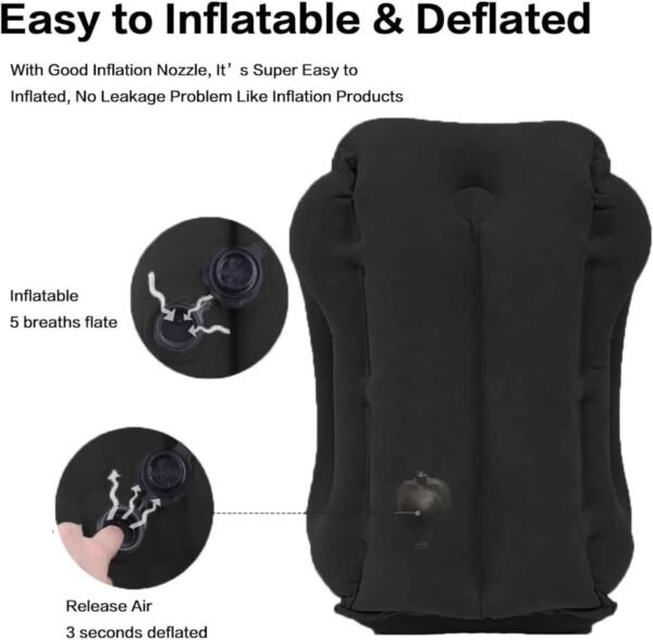 Inflatable Travel Pillow for Airplanes, Trains, Buses, Cars and Office. Stabilizes Posture, Prevents Neck Pain and Provides Relaxing Sleep on The go (Black) - Image 4