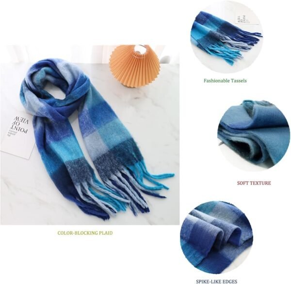 Women Scarf Winter Big Colorful Checked Thick Warm Wrap Scarves Casual Tassel Blanket Scarf Stylish Plaid Design - Image 6