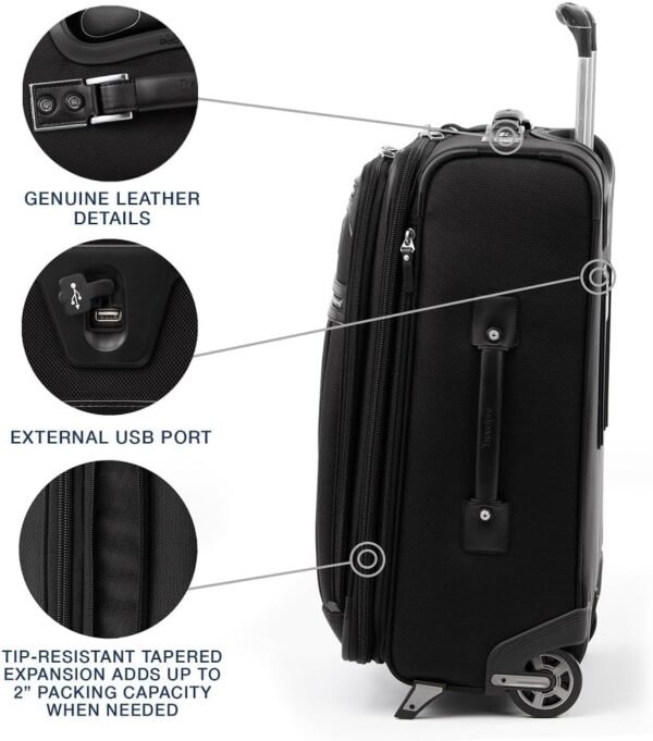 Travelpro Platinum Elite Softside Expandable Carry on Luggage, 2 Wheel Upright Suitcase, USB Port, Men and Women, Shadow Black, Carry On 22-Inch - Image 4