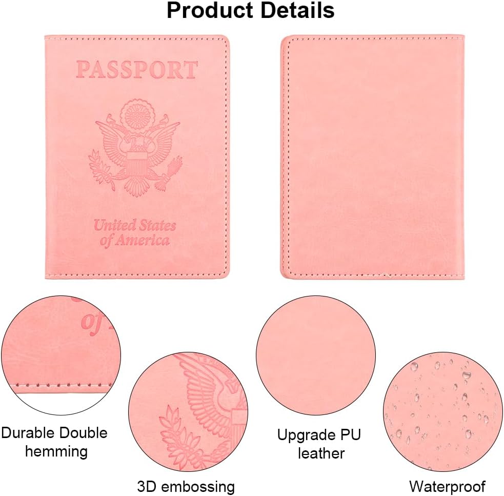 Passport Holder, Passport Cover, Passport Holder for Women, 2 Pack Travel Passport Wallet, Leather Passport Case, Passport Protector International Travel Must Haves Accessories, Grey+Pink - Image 3