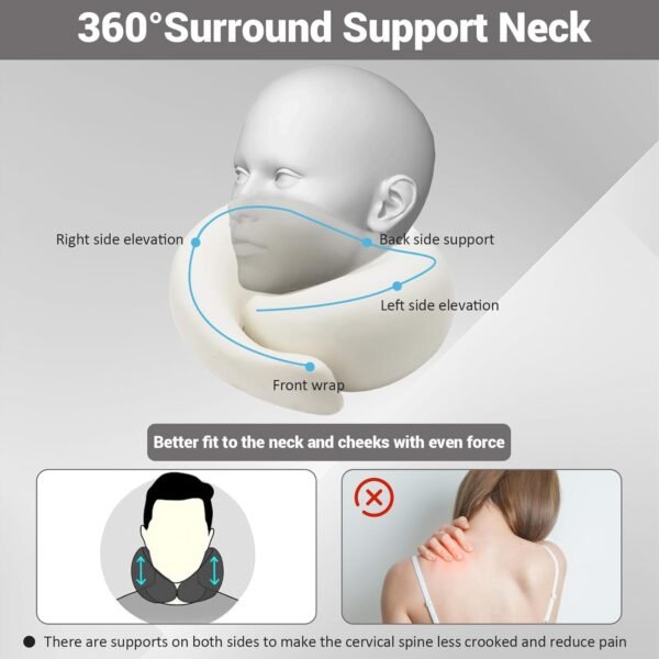 Outney™ Travel Pillow for Airplanes 2024 Veritable Chin Support Travel Neck Pillow 100% Pure Memory Foam Full Neck Surround Pillows for Traveling Flight Sleeping Portable Travel Essentials (Grey) - Image 3
