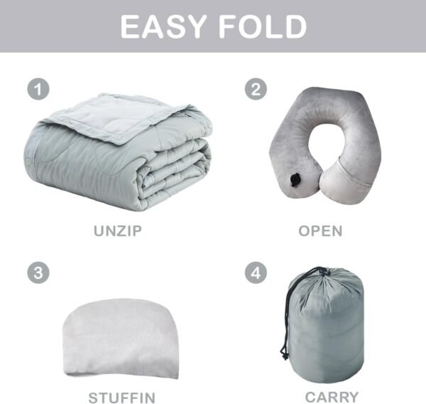 Commollis Travel Blanket Luxury Travel Set -Travel Blanket and Pillow Set - Portable Inflatable Travel Neck Pillow and Premium Soft Airplane Blanket with Built-in Soft Bag,Eye Mask, Earplugs - Image 4