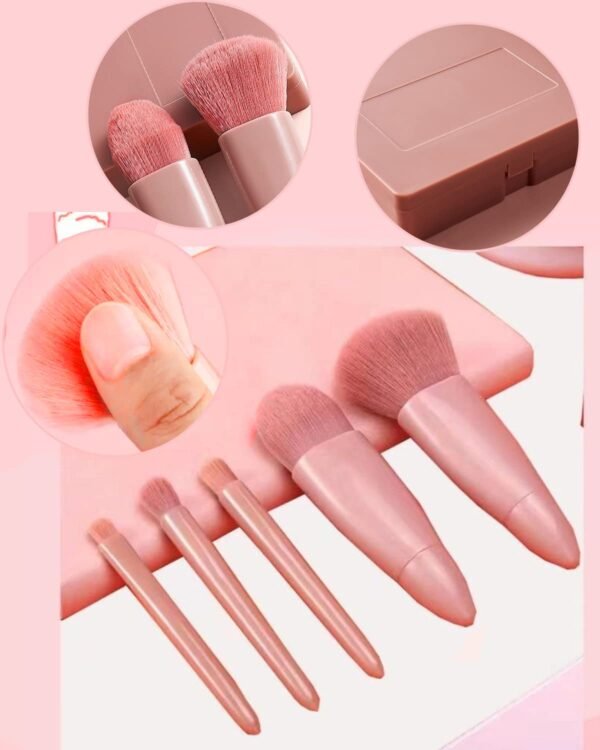 Travel Size Makeup Brushes Set Mini Makeup Brushes, Small Complete Function Cosmetic Brushes Kit with Case and Mirror Perfect for On The Go, 5PC (Mini Pink) - Image 3