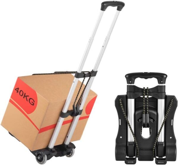 Hivexagon Folding Luggage Cart 88lbs Load Capacity Compact Lightweight and Durable Aluminum Alloy Travel Trolley for Luggage, Personal, Travel, Moving and Office Use