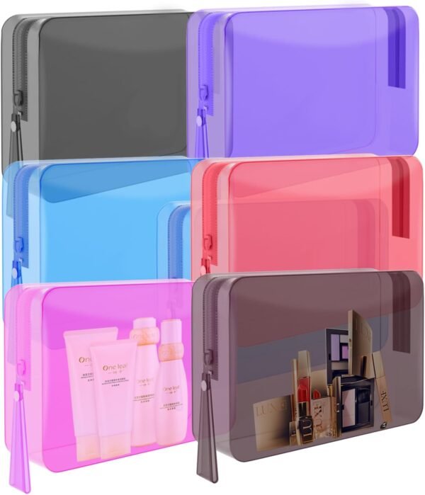 6 Pack Clear Cosmetic Bag Makeup Bags Toiletry Bag with Zipper and Handle, TSA Approved Clear Organizer Bags, PVC Cosmetic Pouch for Women and Men Fit Carry-on Travel Essentials - Image 4
