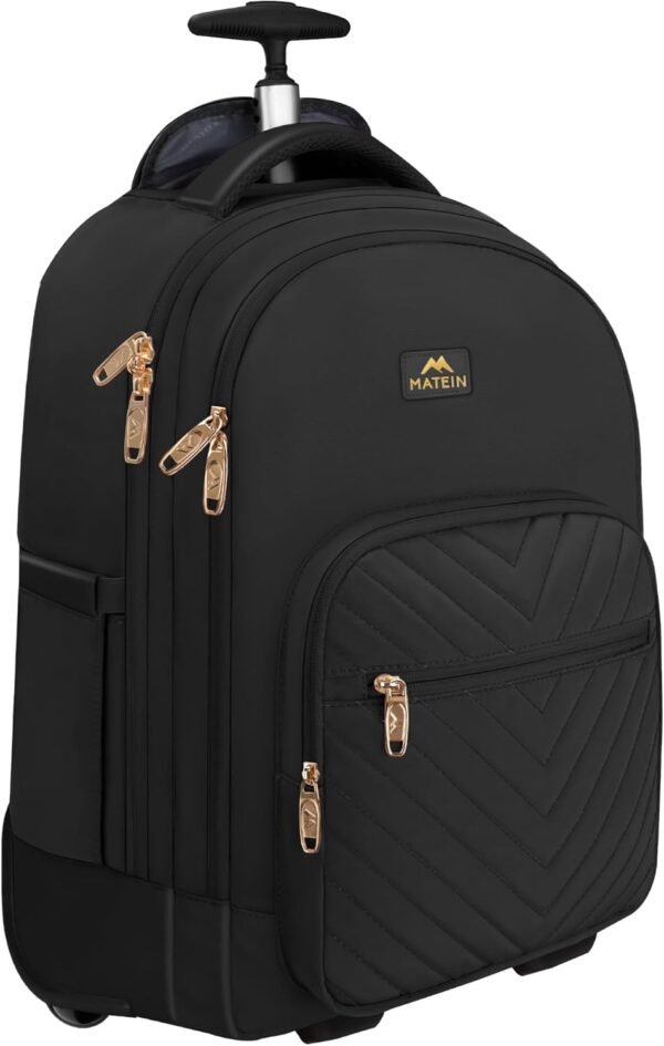 MATEIN Rolling Backpack, 17 inch Extra Large Travel Laptop Backpack with Wheel, Water Resistant Carry on Luggage Business Bag, Overnight College Computer Backpack Trolley Suitcase for Women Men, Black